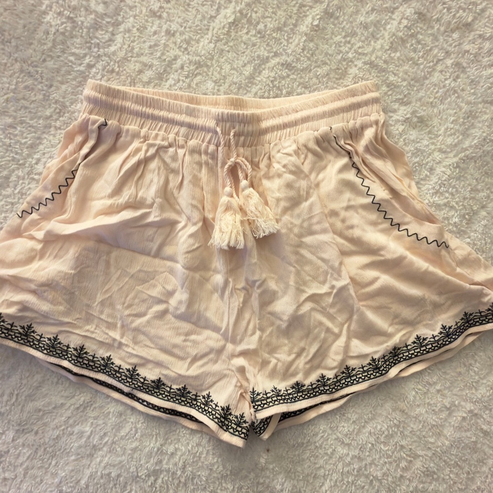 4 with 👚 for $15 Lightweight Shorts with Black Embroidery